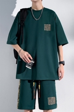 2025夏季新款光影墙大码菠萝格短袖T恤套装M-5XHQ23462-特P45，男装T恤，电商A022