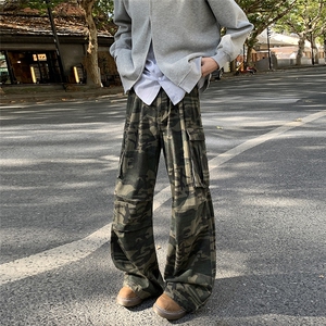 美式复古工装迷彩裤男女运动大口袋休闲情侣宽松直筒长裤K057-P50图片
