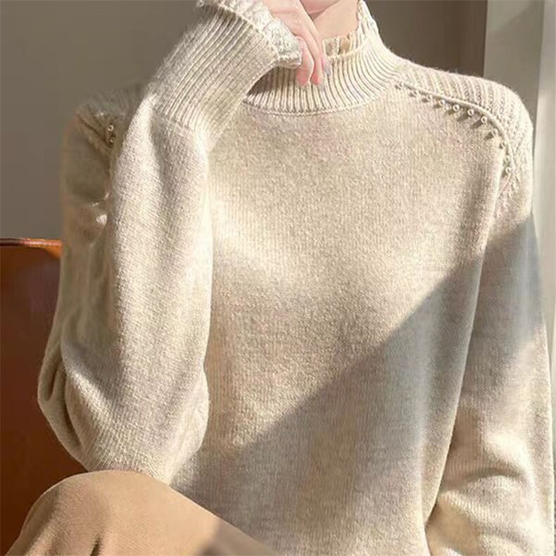 针织衫女春秋冬宽松薄款显瘦软糯低领毛衣打底衫内搭,针织衫/毛衣,萱芳婷羊绒
