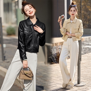 主推小个子短皮衣外套25春季新款洋气女士修身显瘦pu皮夹克机车服图片