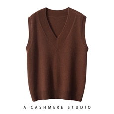 2025夏秋新款羊绒衫女100纯羊绒V领加厚马甲宽松慵懒风厚毛衣打底，女装马甲，萨奥羊绒