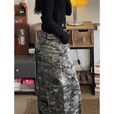 网图复古迷彩阔腿工装裤男春季潮牌宽松弯刀裤子-A2223TP55，男装工装外套，电商B241