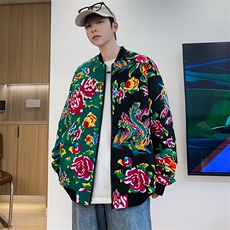 J01男女棒球领夹克外套东北大花汉服开衫左右拼接撞色潮男女，男装夹克，星座115A(原星座507）