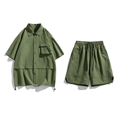夏季套装男高品潮牌五分袖衬衫大码短裤两件套DSA157-1-C73-P80，男装衬衫，电商A157-1