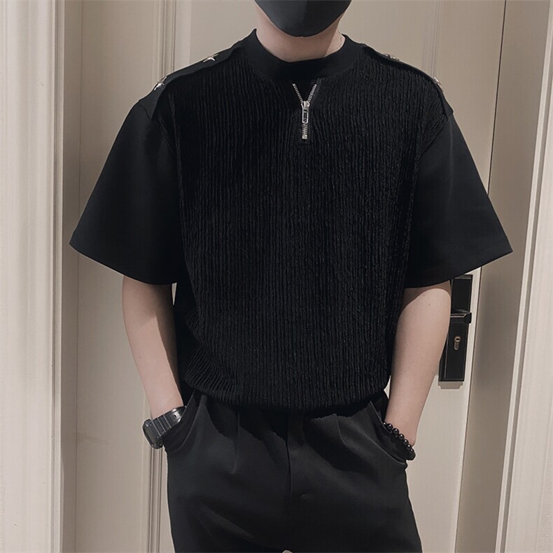 8910/P58控78夏季小众高级感金属装饰男士短袖t恤百搭半截袖男灰1,男装T恤,星座305B