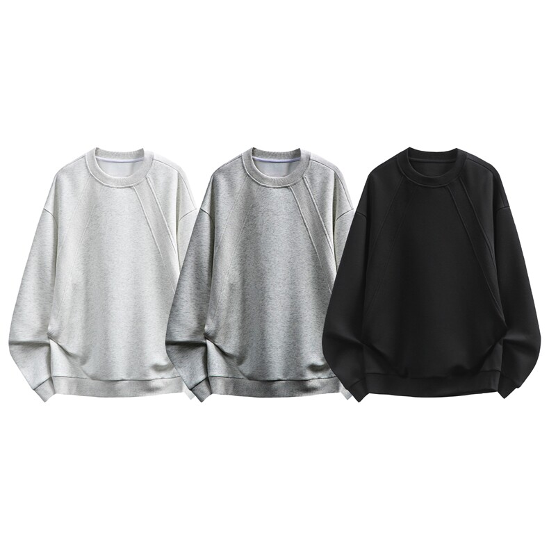 抖音得物高品质二开25秋冬美式高街重磅结构螺纹拼接圆领卫衣X095，男装卫衣，电商A486