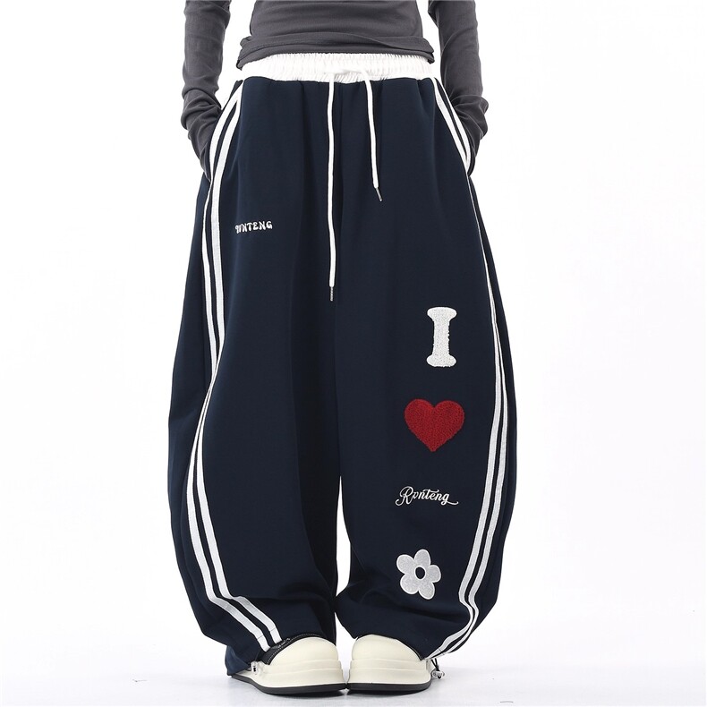 覆古休闲爱心毛巾刺绣运动厚棉裤男女阔腿宽松跳舞长裤MK9042P55，男装棉裤，星座1013-5
