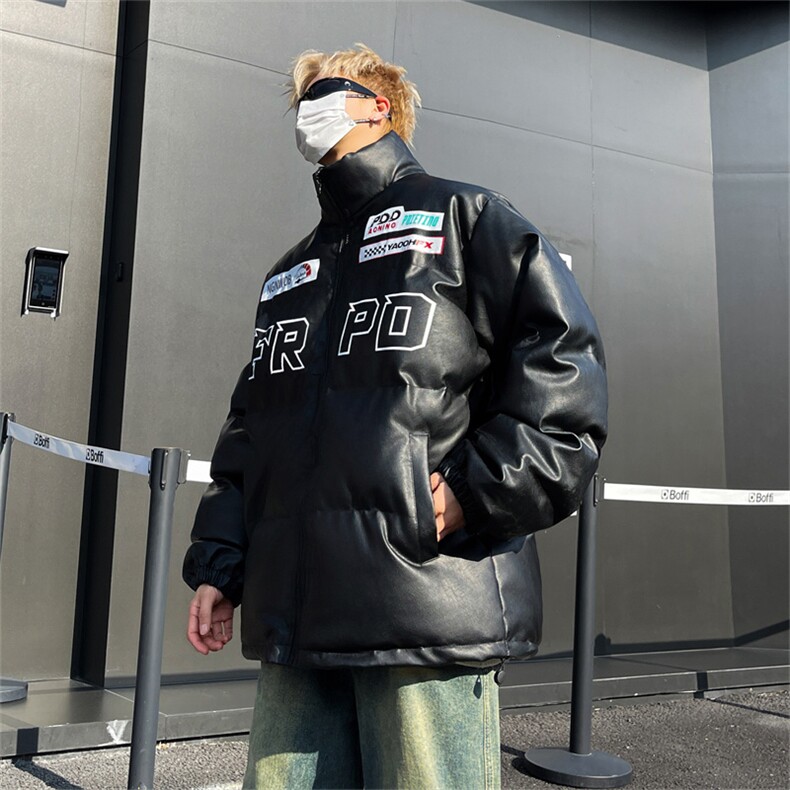 2024美式机车PU皮棉衣外套冬季保暖高街潮牌宽松棉袄MF101-P83,男装棉衣,星座313A-2