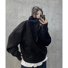 抖音得物二开美式重磅宽松结构拉链设计防风高领连帽卫衣外套W76，男装卫衣，电商A486