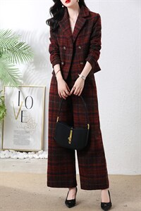毛呢时尚套装女2024年冬装新款两件套阔腿裤韩版修身气质西装外套图片
