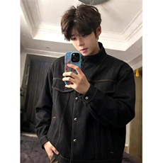 复古原牛斜领短款硬挺牛仔夹克JK0166-P85，男装夹克，星座313A(原308A-2)