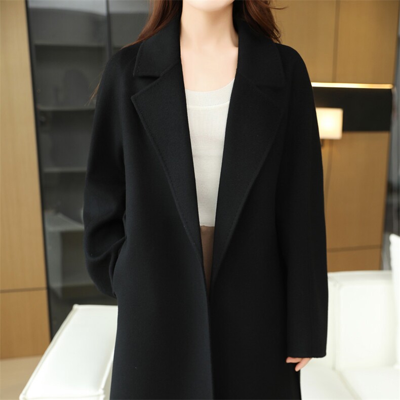 女士羊毛大衣长款简约秋冬保暖羊毛，女装双面呢大衣，赛欧妮