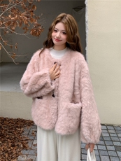 爱心扣环保皮草皮毛一体外套2B72-8612-P175-K258，女装皮草，吉娜