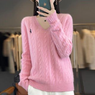 秋季新款套头坑条羊毛衫短款百搭上衣薄V领打底针织衫毛衣女图片
