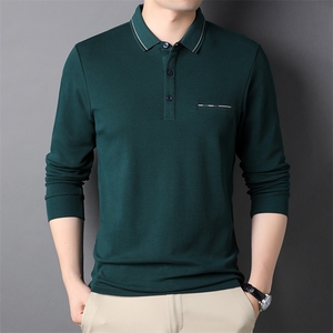 2024年秋季新款长袖T恤中年条纹上衣爸爸装男薄款纯棉翻领polo衫图片