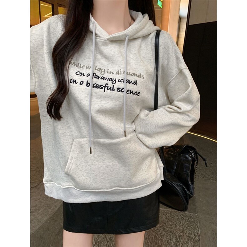 C0240-P55美式灰色连帽卫衣外套女刺绣加绒加厚P65，女装卫衣/绒衫，星座617A-2