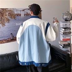 拼接牛仔夹克秋季男外套oversize高级情侣工装bf上衣JK08511-P70，男装夹克，星座308B-1