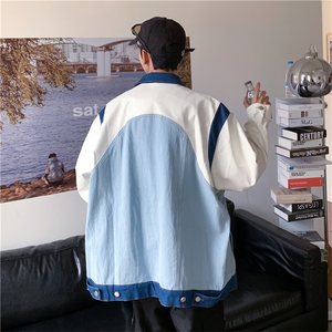 拼接牛仔夹克秋季男外套oversize高级情侣工装bf上衣JK08511-P70图片