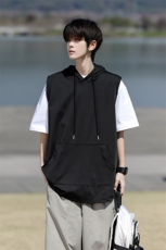 M-8XL特大码冰丝速干连帽背心男篮球运动无袖健身服坎肩TDX315P35，男装T恤，电商D206-1