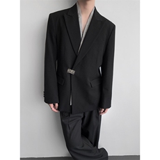 现货25设计新中式斜门禁男士金属扣假两件西装外套xz152-p138，男装西服套装，电商B288