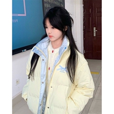 学院风甜美奶杏色蝴蝶结外套女冬季立领保暖面包服M7802，男装棉衣，星座1116A（原606A-3）