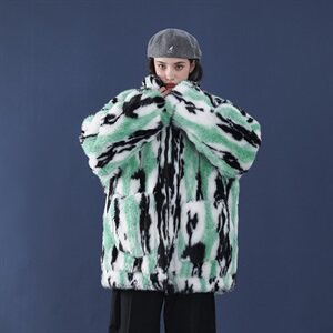 mj375 中性风2020冬季新款皮草毛毛棉衣棉服迷彩外套男女图片