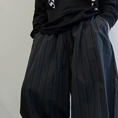 美式复古黑蓝竖条纹棉弯刀阔腿裤裤男宽松休闲百搭拖地长裤男女，男装休闲裤，星座813-2