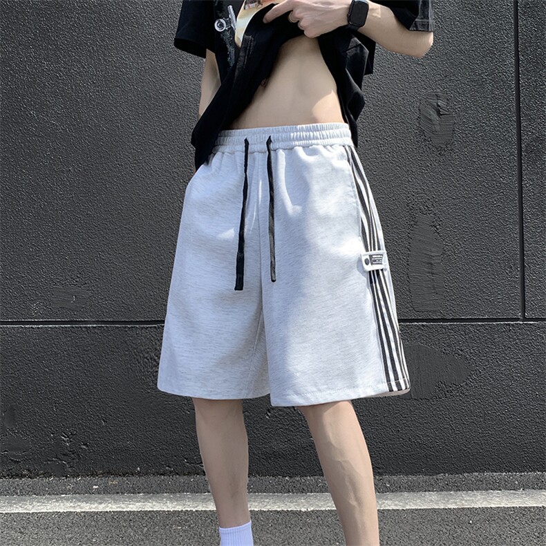 港风夏款男短裤条纹织带拼接直筒宽松五分短裤D305P35,男装牛仔裤,星座1013-1