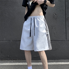 港风夏款男短裤条纹织带拼接直筒宽松五分短裤D305P35，男装牛仔裤，星座1013-1
