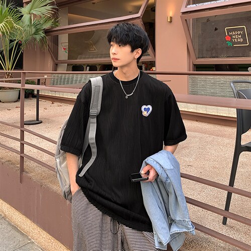 2024夏新款 港风 个性条纹冰丝宽松圆领短袖T恤 T2209-P48图片