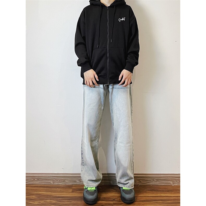 B221美式ins高街暗黑重工艺宽松直筒牛仔裤LK23125-P65控88,男装牛仔裤,电商B221