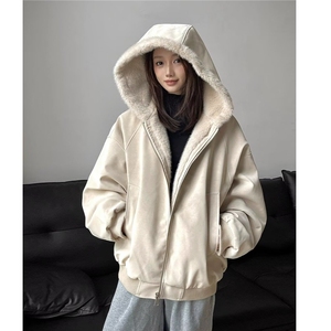 秋新款美式复古座山雕短款连帽毛领棉服女冬派克服棉衣外套图片