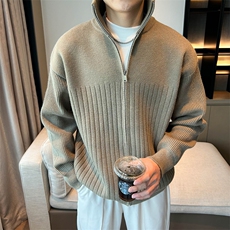 秋冬开衫纯色毛衣男立领可翻针织衫MY2402-P85，男装针织衫/毛衣，星座1012-1