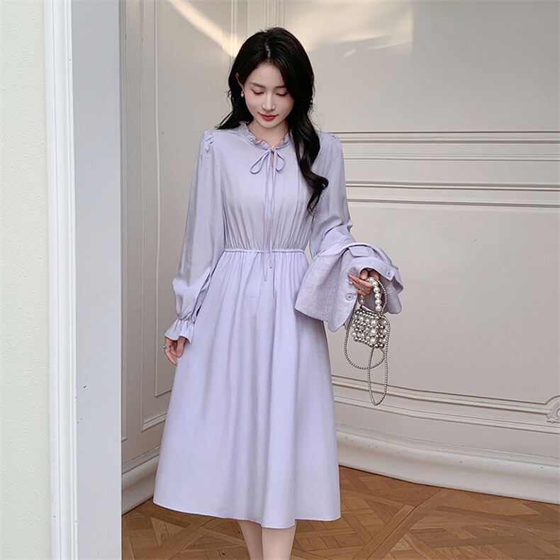 2024春季新款圆领木耳边温柔风两件套连衣裙，女装套装/套裙，超帛