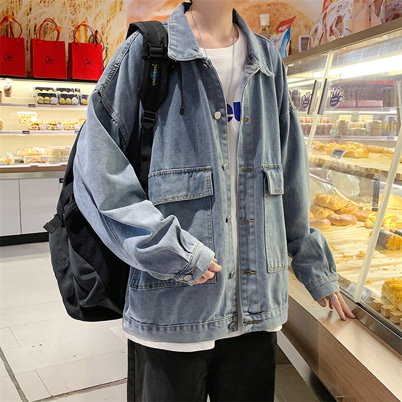 港风牛仔外套男加绒加厚夹克ins潮宽松百搭上衣8858-p55加绒65，男装工装外套，星座1008-2