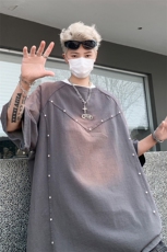 水洗做旧短袖t恤男夏季美式复古铆钉解构上衣XZ514-2-202438-P68，男装T恤，星座514-2(原B239)