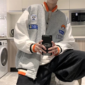 情侣装外套宽松bf男华夫格开衫卫衣ins春秋潮棒球服JK8121-P60图片