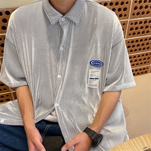 1港风情侣贴布衬衫大码M-5XL网红潮短袖衬衫男DCS7813P45控68图片