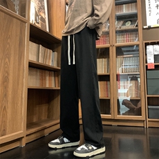港风复古水洗抽绳阔腿拖地直筒休闲牛仔裤XZ213-DK2004-P45控58，男装牛仔裤，星座213