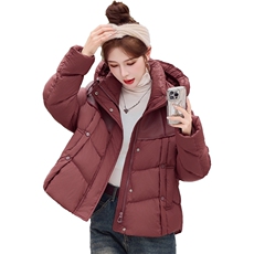 咖色短款立领棉衣女2025冬季新款简约百搭加厚保暖面包服棉袄外套，女装羽绒服，布依丽人