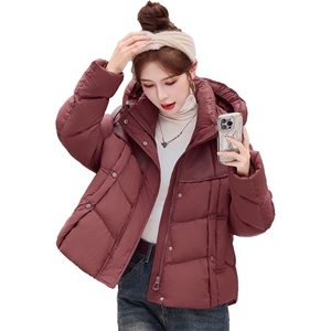 咖色短款立领棉衣女2025冬季新款简约百搭加厚保暖面包服棉袄外套图片