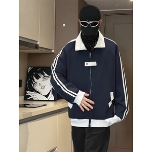 抖音得物品质秋冬美式高街重磅结构拼接织带翻领卫衣夹克外套W113图片