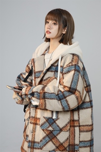 ZX225-2-20901-P135 现货格子加厚棉服中性风长款连帽 中性风图片