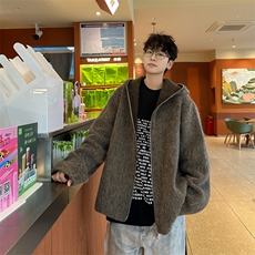 新款美式毛绒开衫夹克宽松休闲连帽针织衫外套，男装针织衫/毛衣，星座410-6（原星座1304-1）