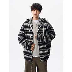 8XL-M潮情侣美式磨毛编织条纹针织衫卫衣宽松拉链外套WY30P88，男装针织衫/毛衣，电商D206-1