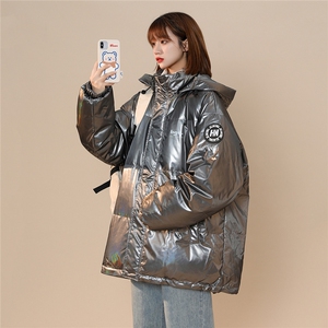 中性风冬季ins炫彩亮面设计感贴标保暖连帽羽绒服YR100 P255控298图片