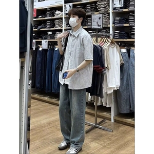 【有货】DC73-批35条纹短袖衬衫男夏季少年感穿搭衬衣设计感半袖图片