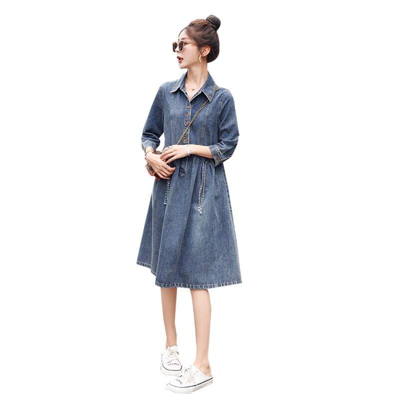 春季新款修身显瘦牛仔连衣裙时尚百搭长袖裙装,女装连衣裙,秋水欣儿