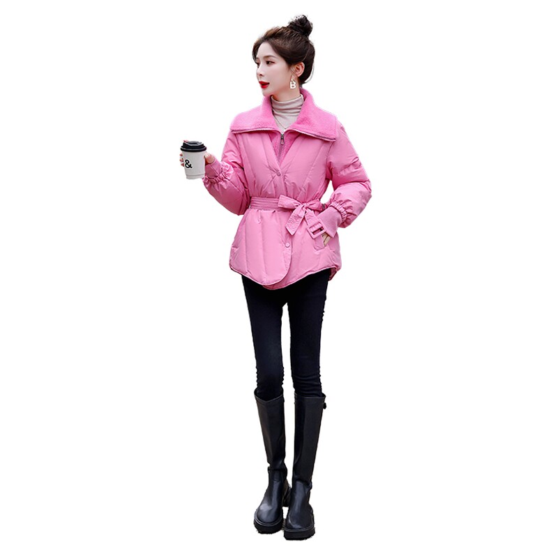 时尚拼接短款羽绒服女2023年冬季新款收腰显瘦小个子白鸭绒外套,女装羽绒服,润尚靓点