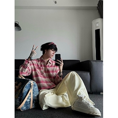 春夏款美式潮流男女百搭款宽松阔腿垂感拖地休闲长裤BK2324P-70，男装休闲裤，星座1002-1